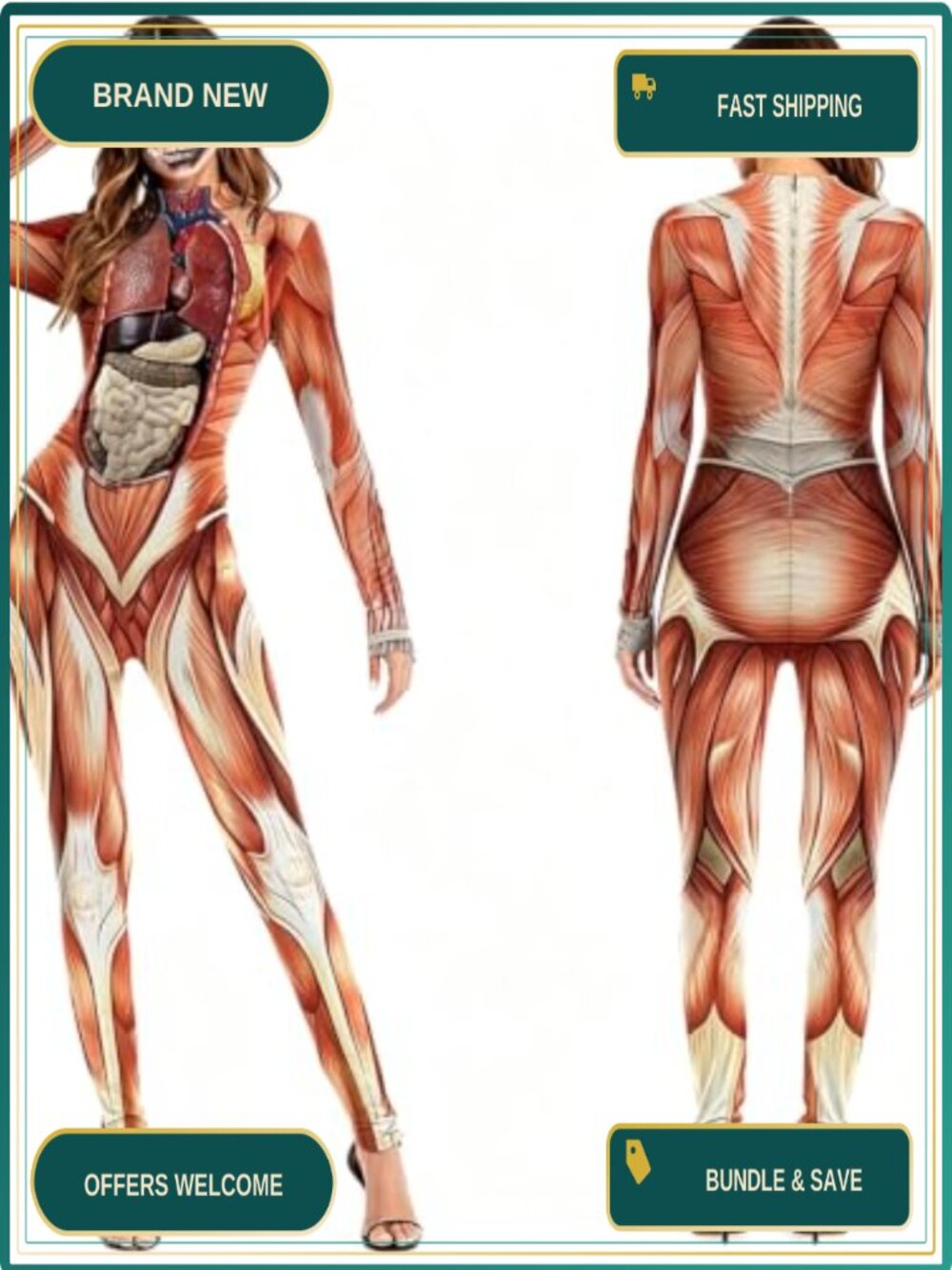 Skeleton Print Bodysuit Long Sleeve Halloween Costume Jumpsuit Clubwear